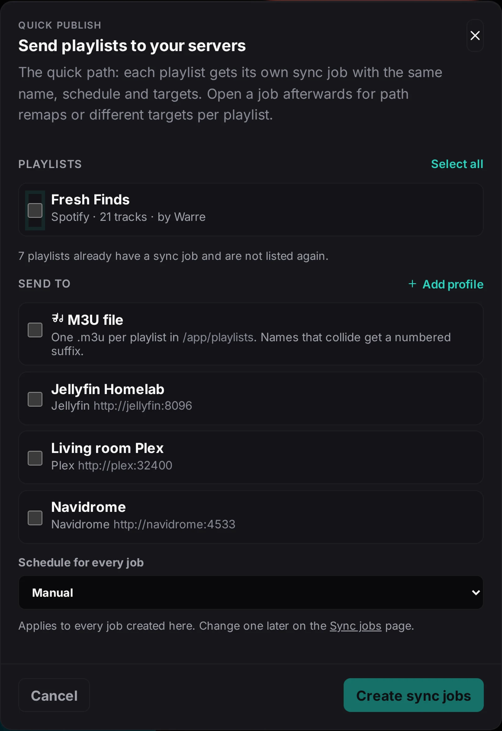 Quick publish dialog on the Playlists page